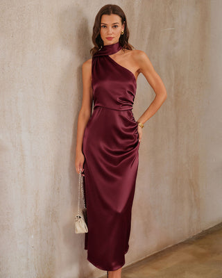 Pilar | Vestido Largo de Satén con Un Hombro