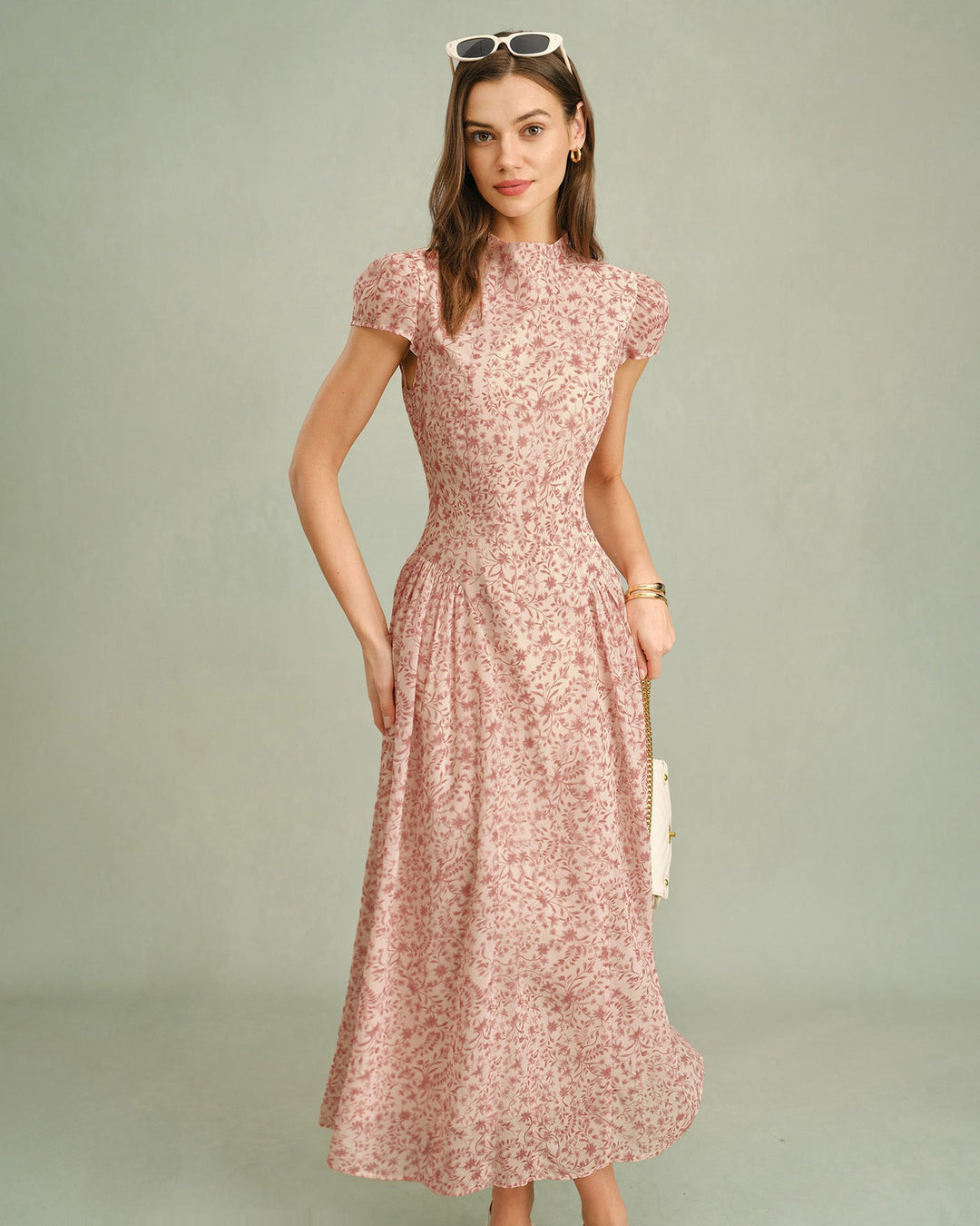 Alicia | Vestido Largo Floral con Cuello Alto