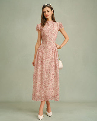 Alicia | Vestido Largo Floral con Cuello Alto