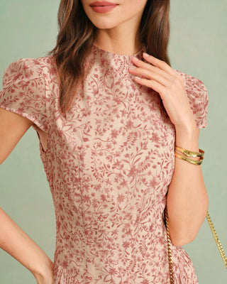 Alicia | Vestido Largo Floral con Cuello Alto