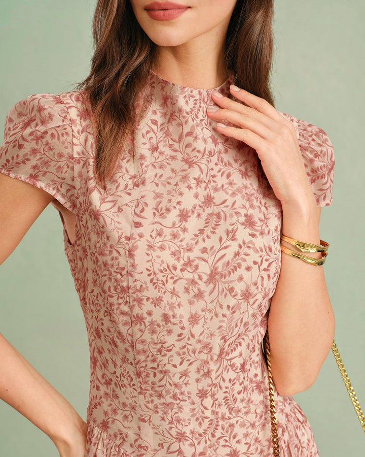 Alicia | Vestido Largo Floral con Cuello Alto