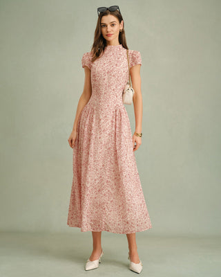 Alicia | Vestido Largo Floral con Cuello Alto