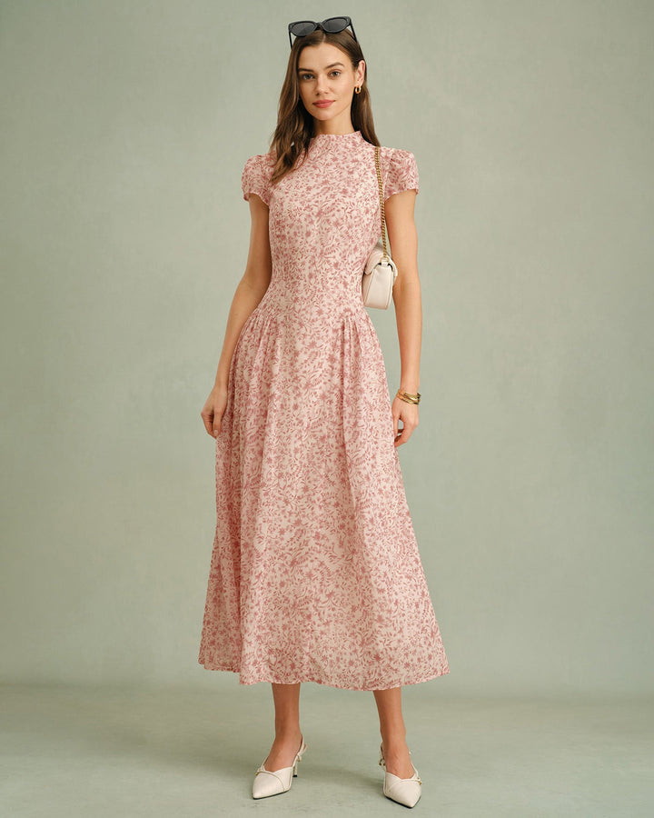 Alicia | Vestido Largo Floral con Cuello Alto