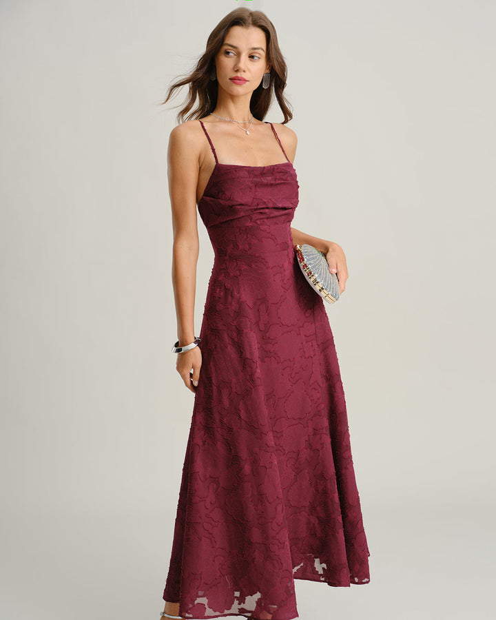 Valentina | Vestido Largo de Tirantes en Jacquard Texturizado