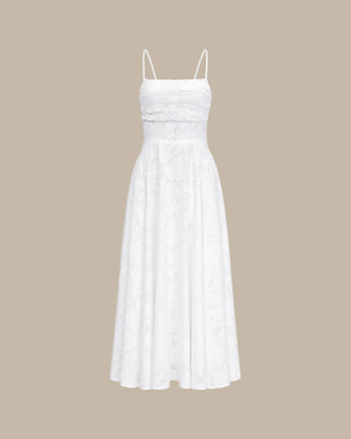 Macarena | Vestido Largo de Jacquard con Espalda Cruzada – Blanco