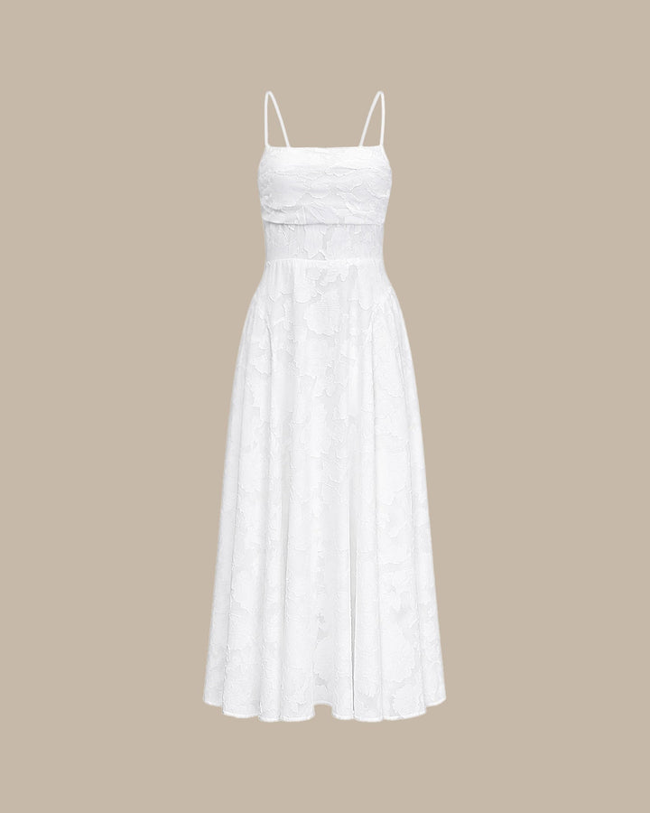 Macarena | Vestido Largo de Jacquard con Espalda Cruzada – Blanco