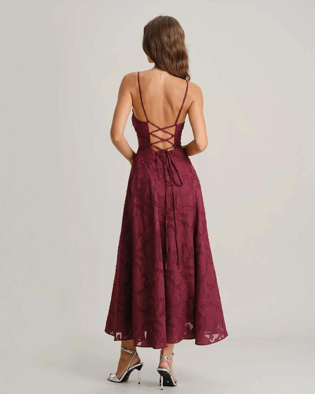 Valentina | Vestido Largo de Tirantes en Jacquard Texturizado