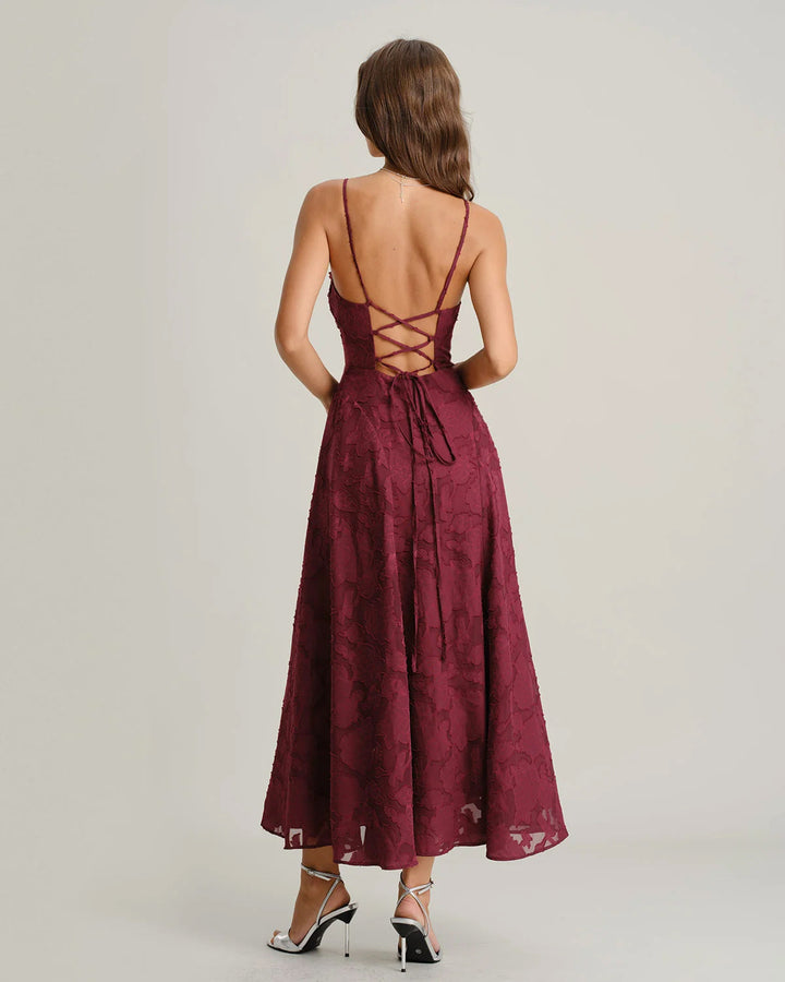 Valentina | Vestido Largo de Tirantes en Jacquard Texturizado