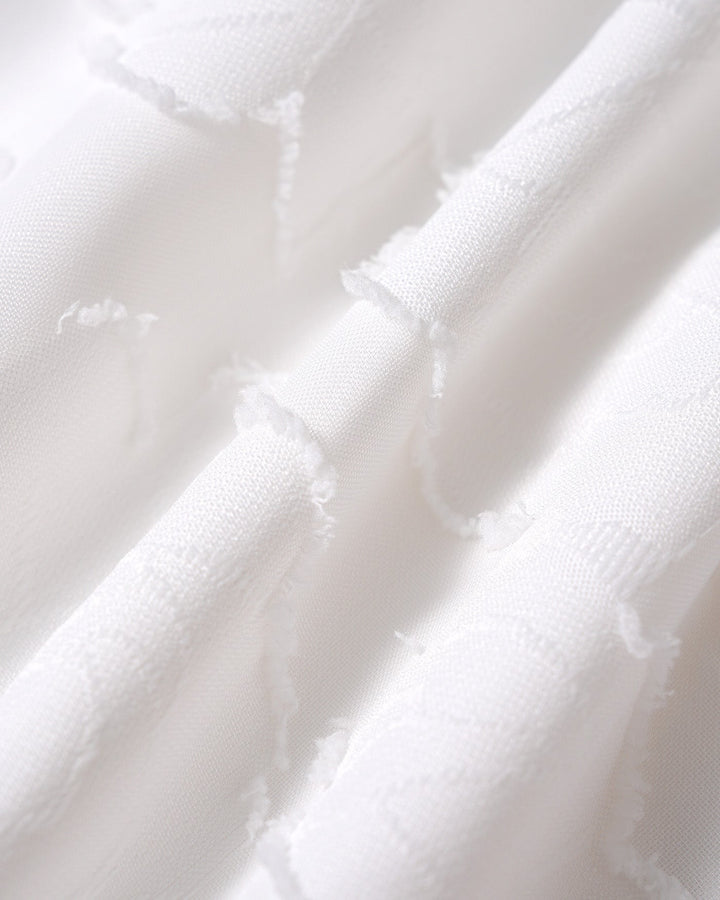 Macarena | Vestido Largo de Jacquard con Espalda Cruzada – Blanco