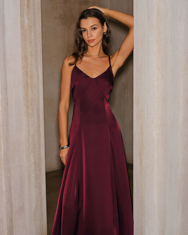 Blanca | Vestido Largo Evasé de Satén