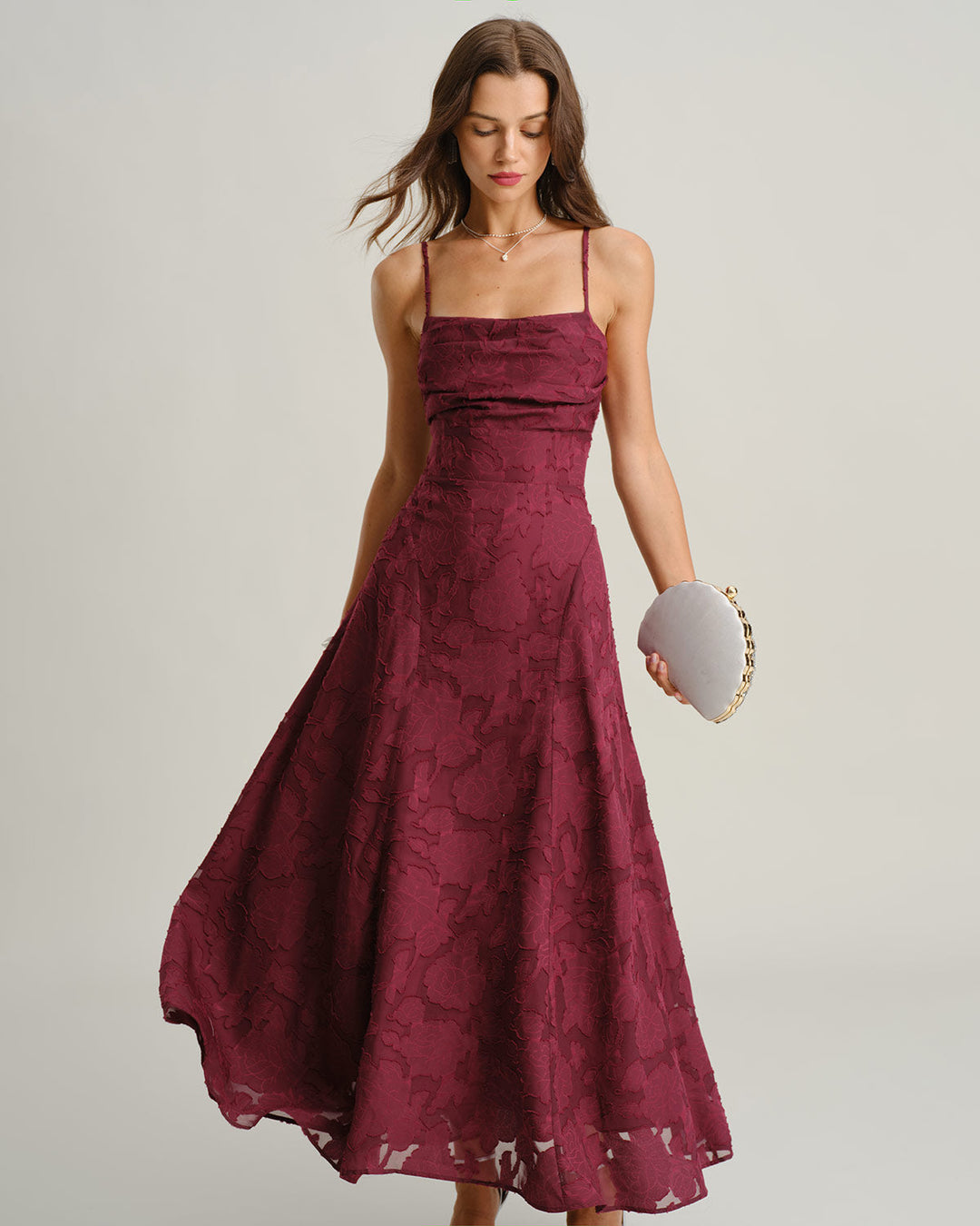 Valentina | Vestido Largo de Tirantes en Jacquard Texturizado