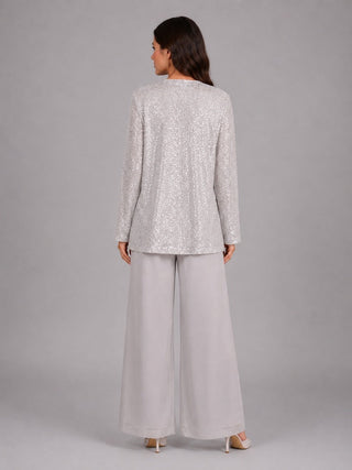 Ainhoa | Conjunto de Tres Piezas con Chaqueta de Lentejuelas, Top y Pantalón Ancho